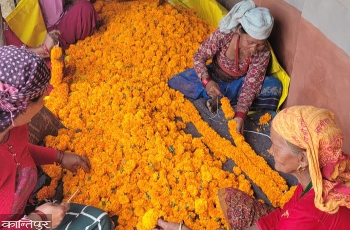 It's hard to sell garlands in the village.